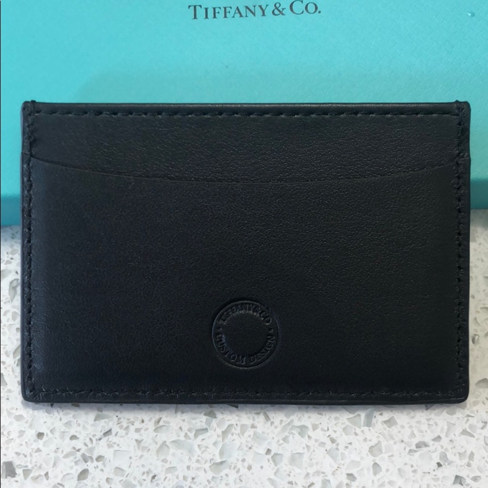 TIFFANY & CO. Mens Card Wallet Leather Black w/Box